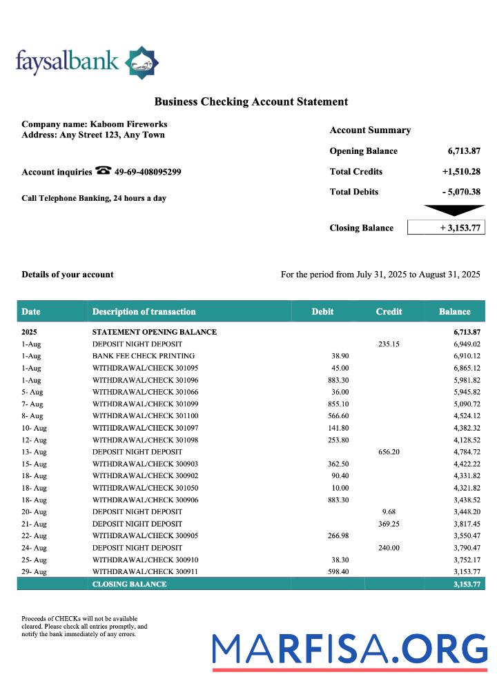 Downloadable Pakistan Faysal firm account statement Word and PDF template